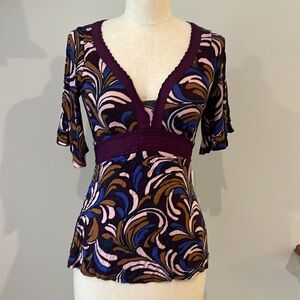 Silk Blend Top with Abstract Pattern
